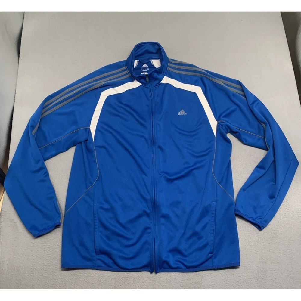 Adidas Track Jacket Men's 2XL Blue Climalite Full Zip Mock Neck Long Sleeve